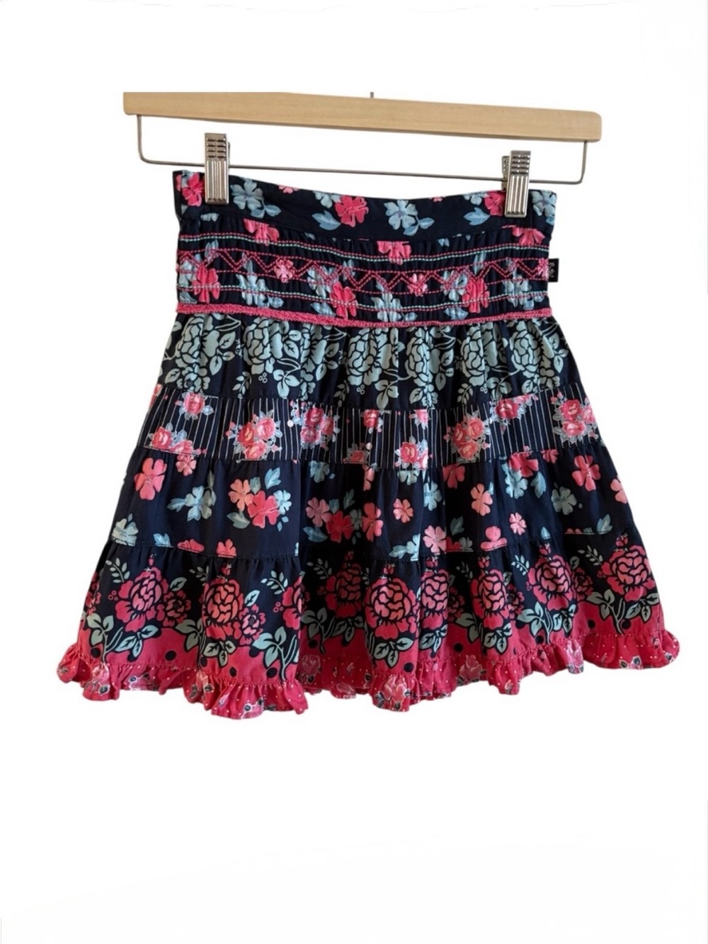 Pumpkin Patch 5 girls Blue Pink Smocked Bubble Skirt ruffle lined adjustable